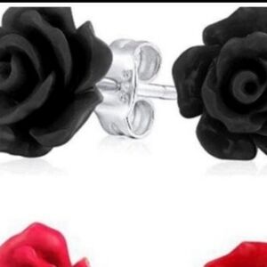 NEW Elegant Iridescent Rose Flower Earrings Black stud NWT
